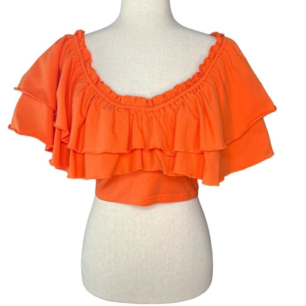 Akira Cold Shoulder Ruffle Crop Top Salmon  size Large  Boho  Cottagecore Hippie